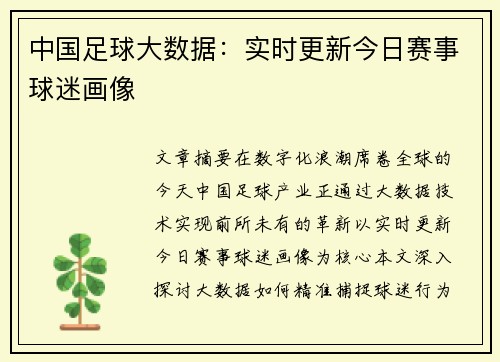 中国足球大数据：实时更新今日赛事球迷画像